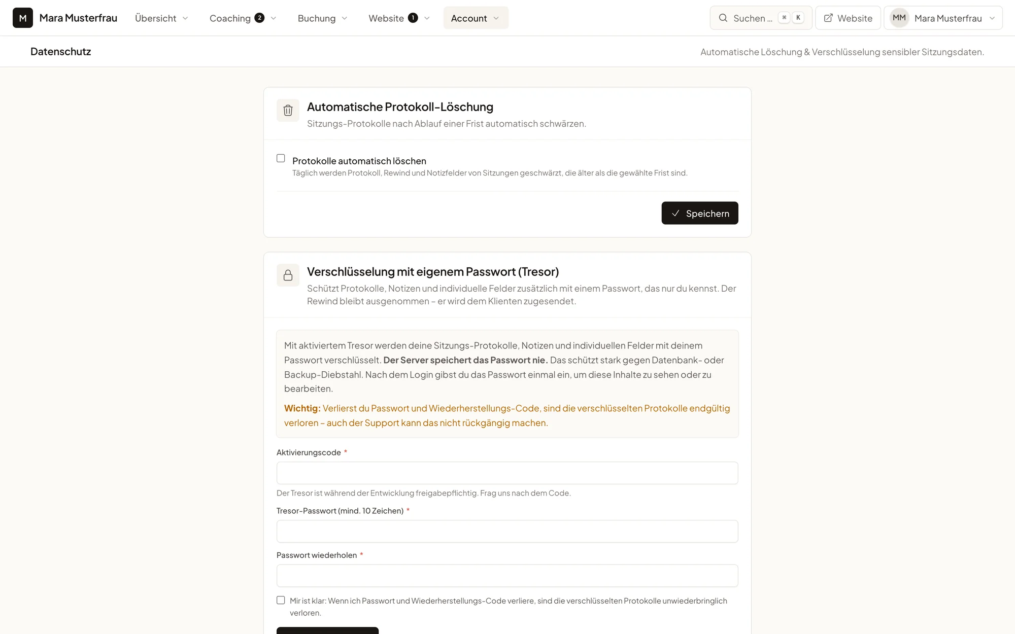 Coachseite im Einsatz — Höchste Vertraulichkeit für sehr persönliche Themen.