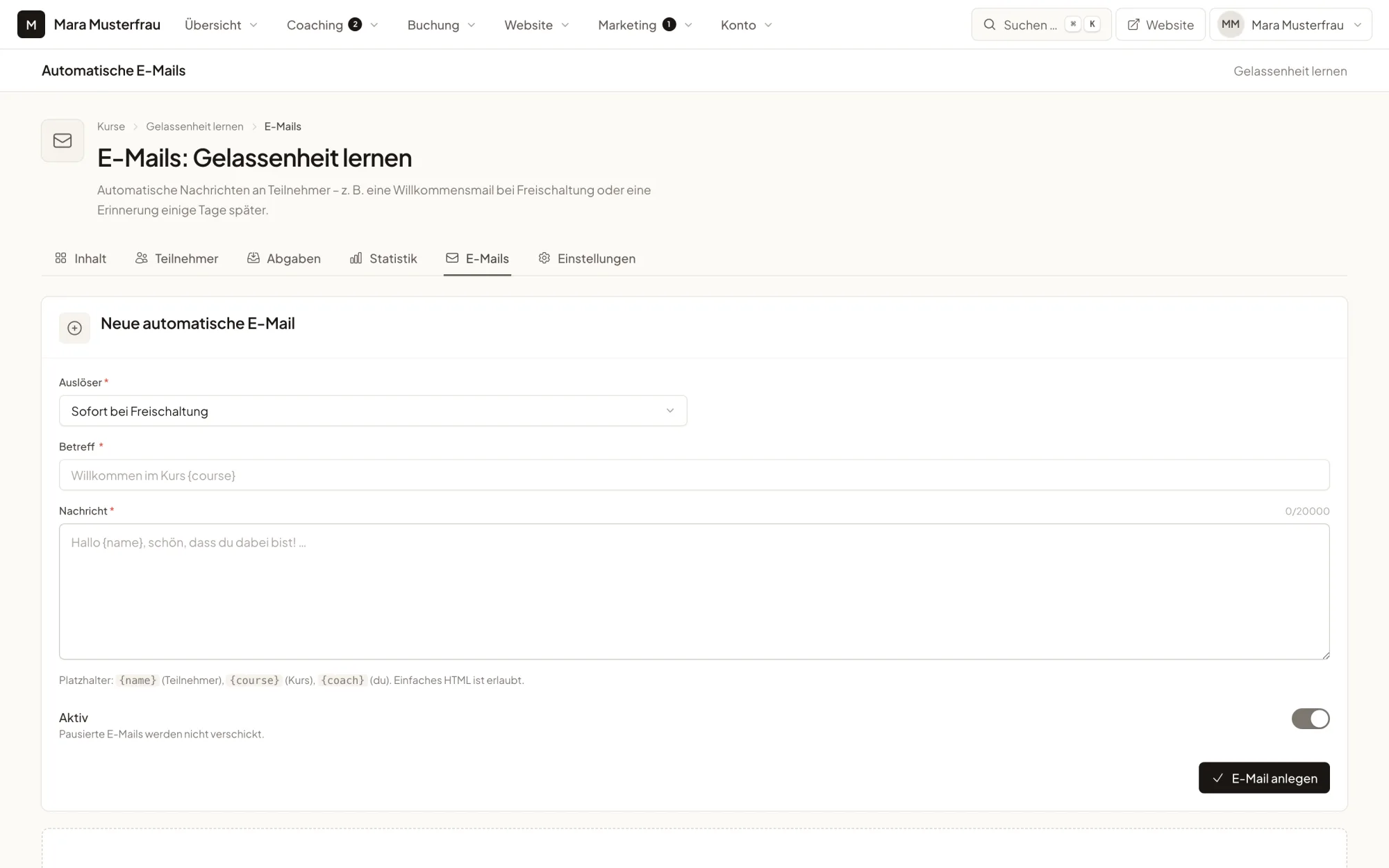 Automatische Kurs-E-Mails einrichten