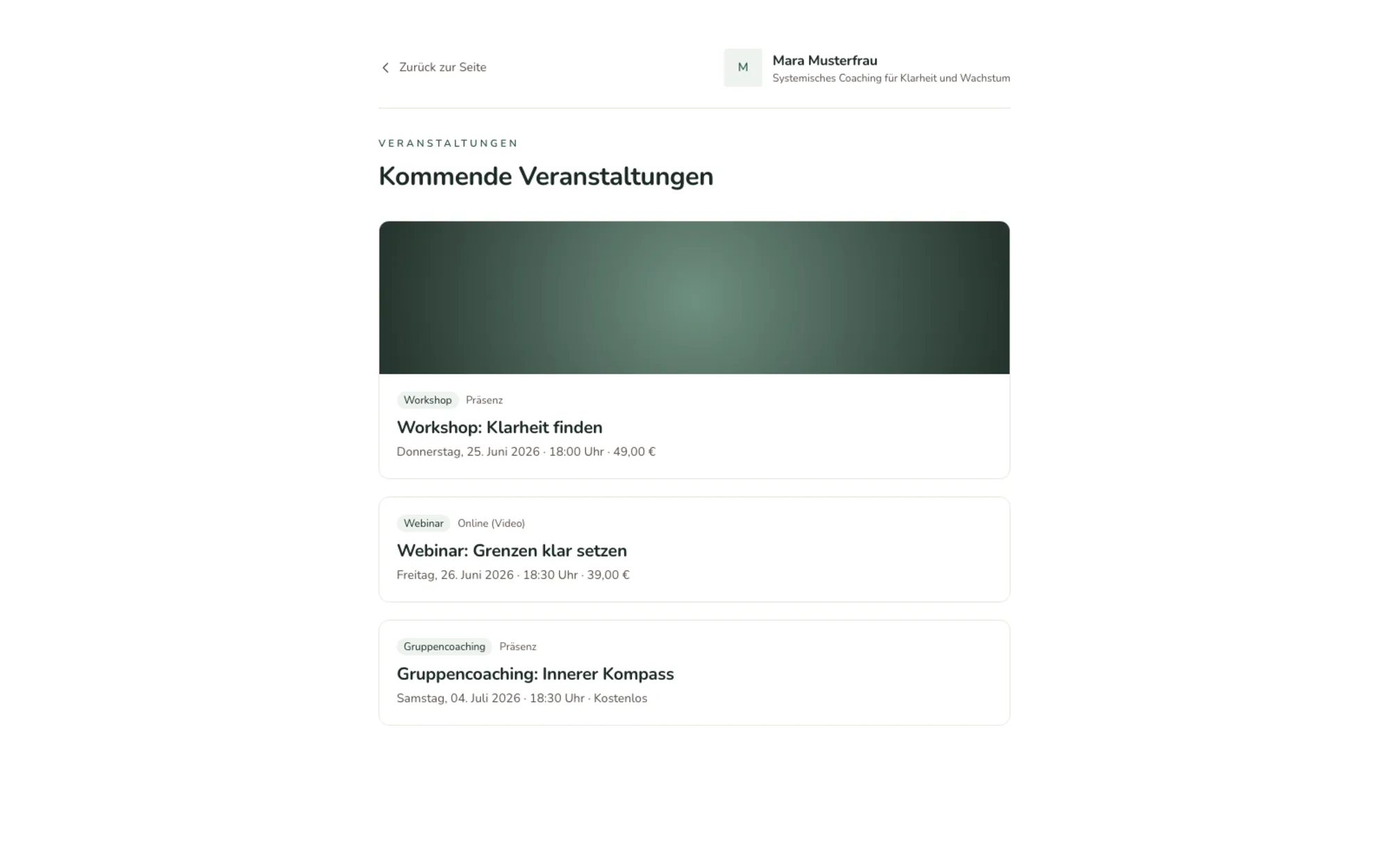 Öffentliche Veranstaltungs-Übersicht mit mehreren Terminen