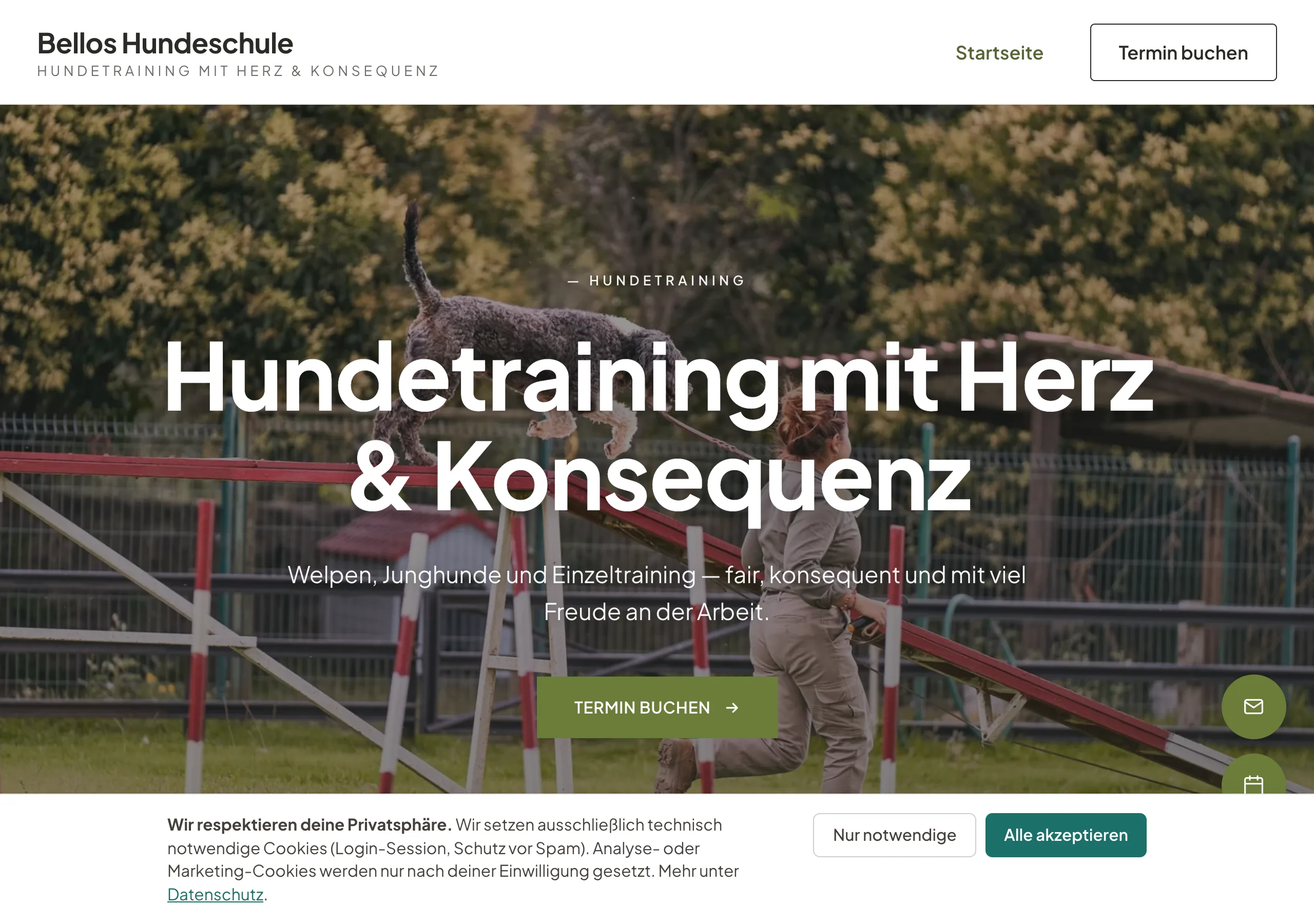 Website einer Hundeschule, gebaut mit Coachseite