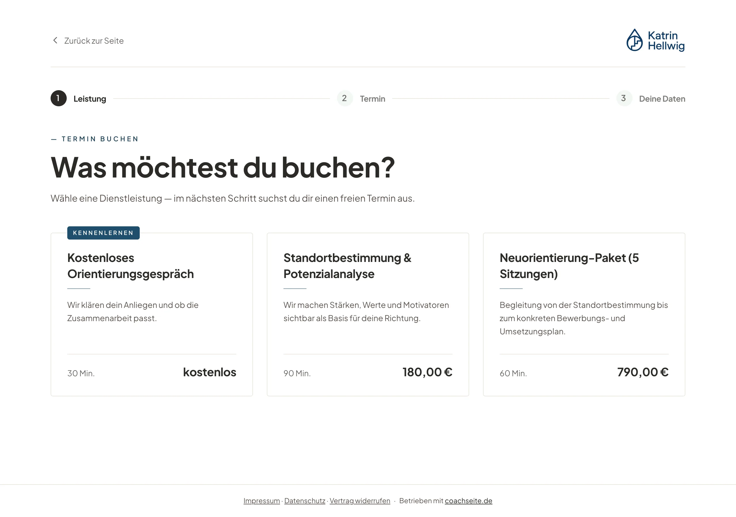 Buchungsseite einer Karriereberatung