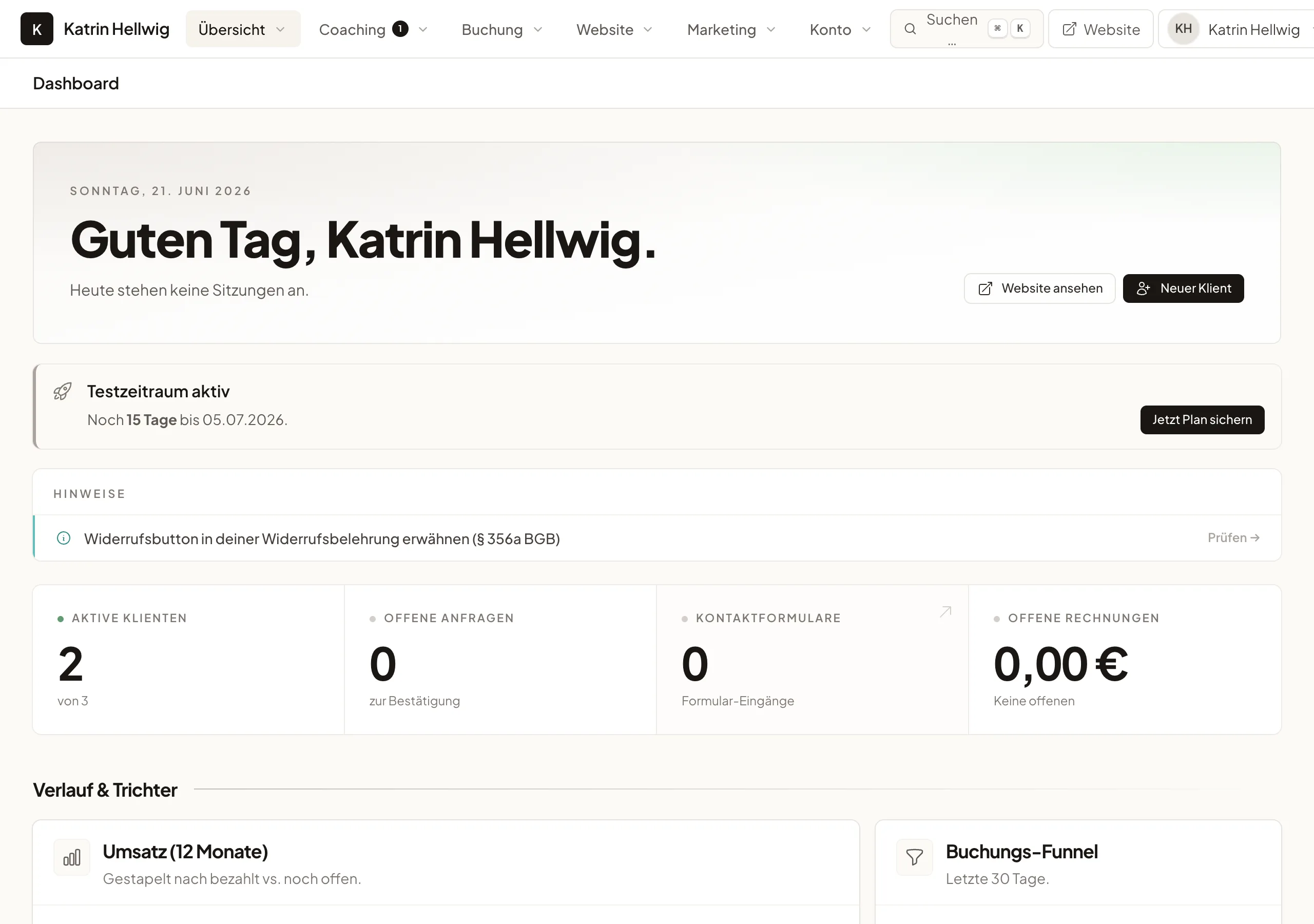 Dashboard einer Karriereberatung