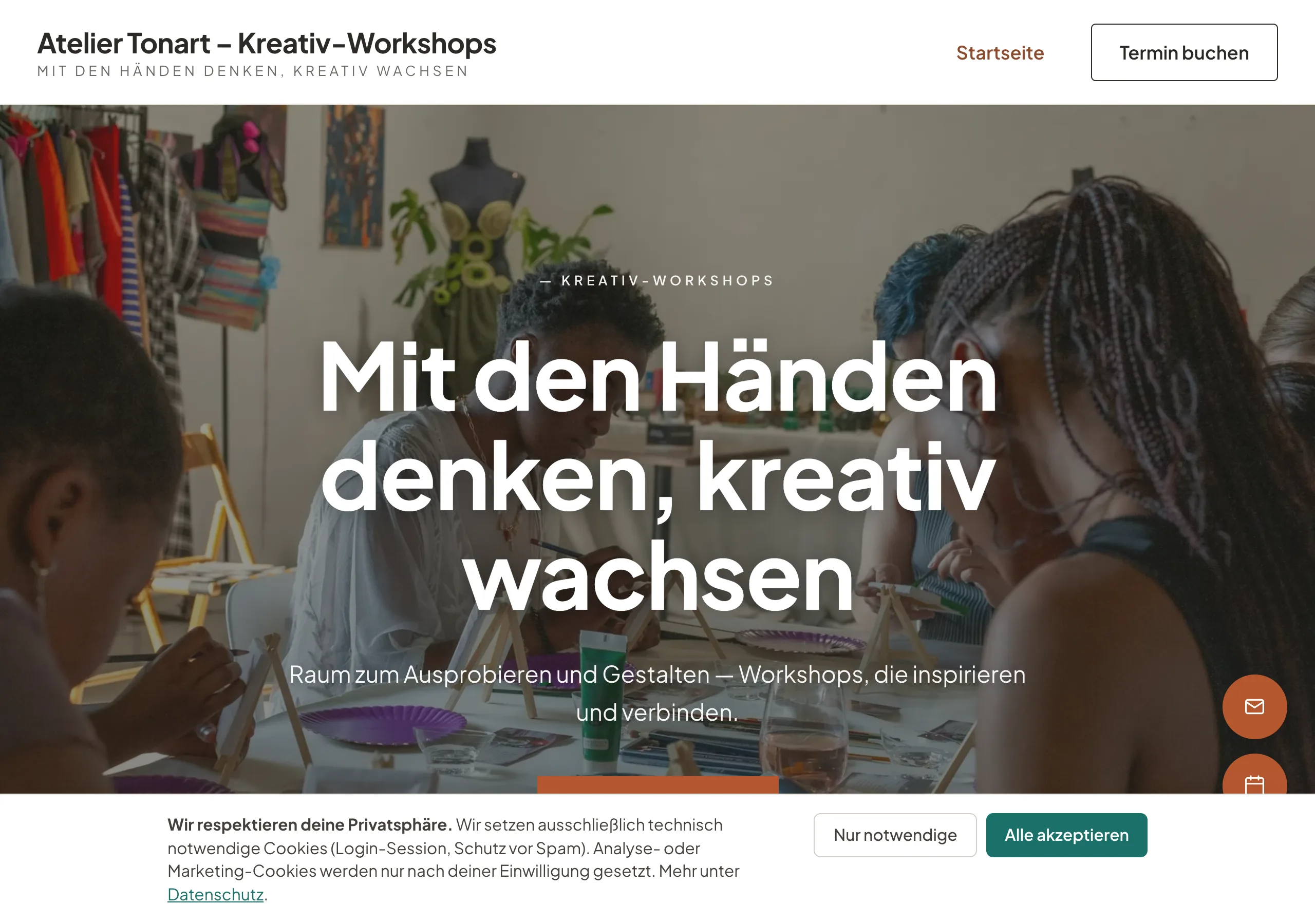 Website eines Kreativ-Workshops, gebaut mit Coachseite