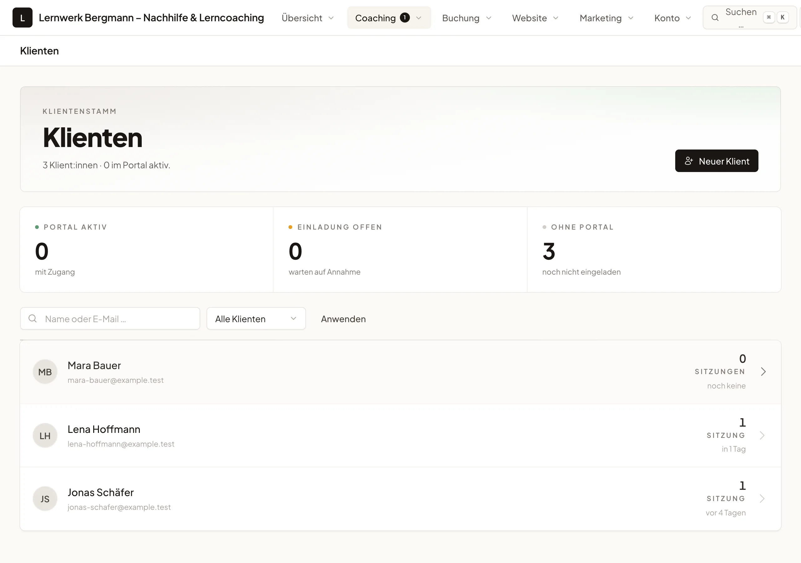 Klientenverwaltung eines Lerncoachings