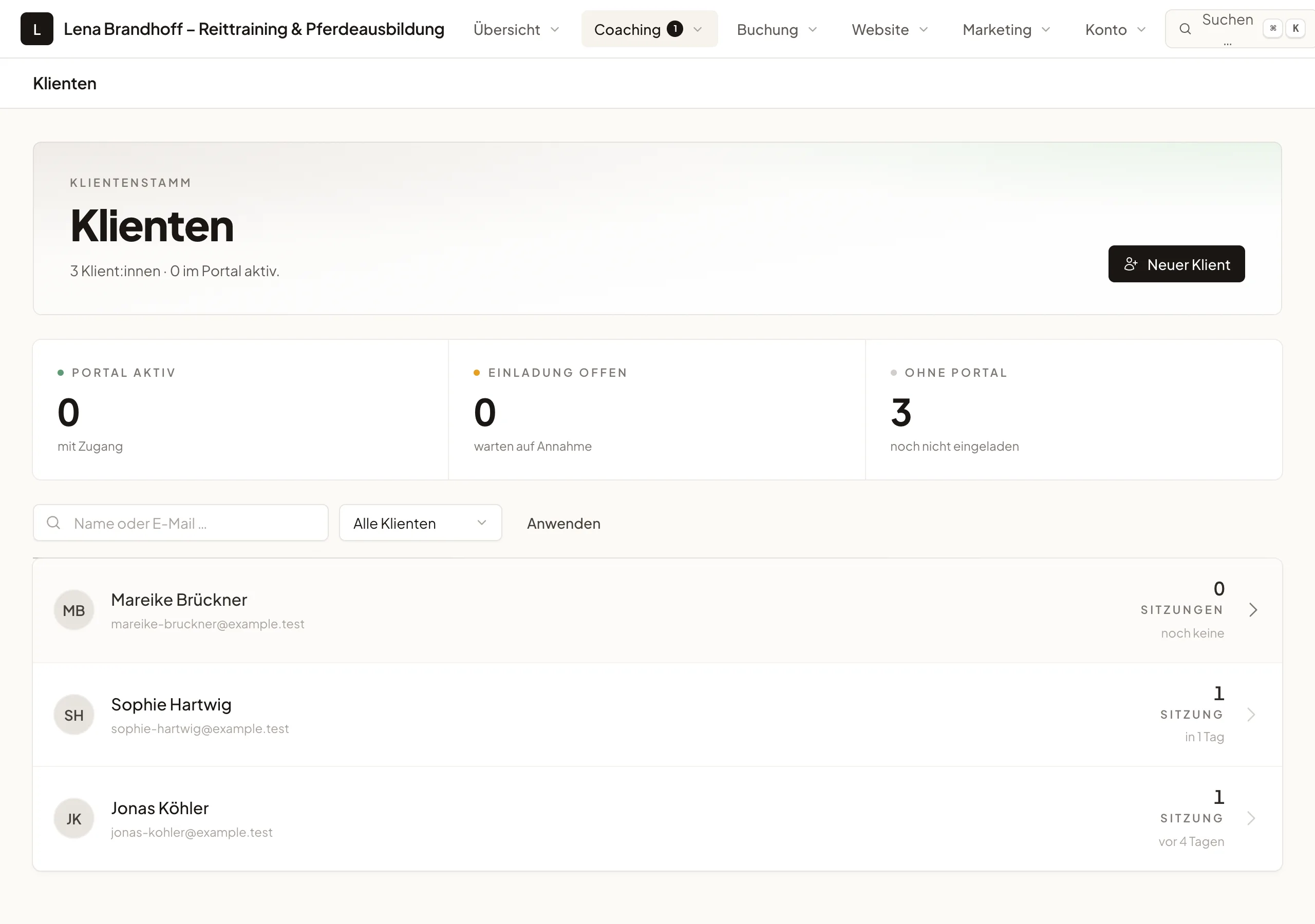 Klientenverwaltung eines Reittrainers