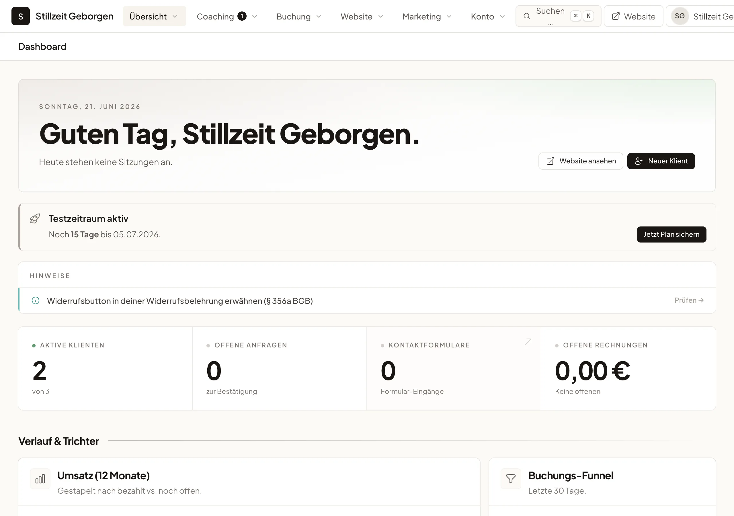 Dashboard einer Stillberatung