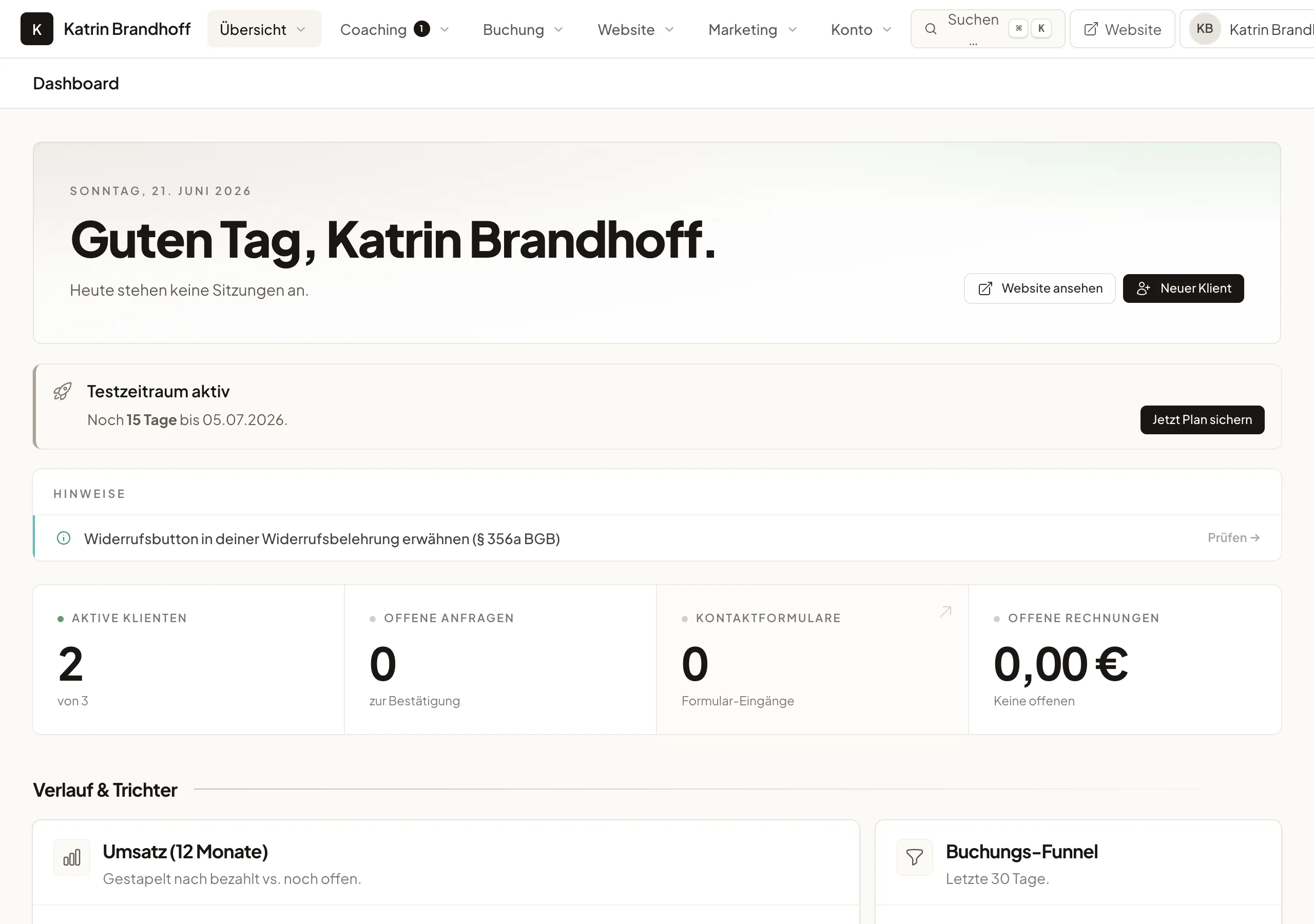 Dashboard einer Supervisorin