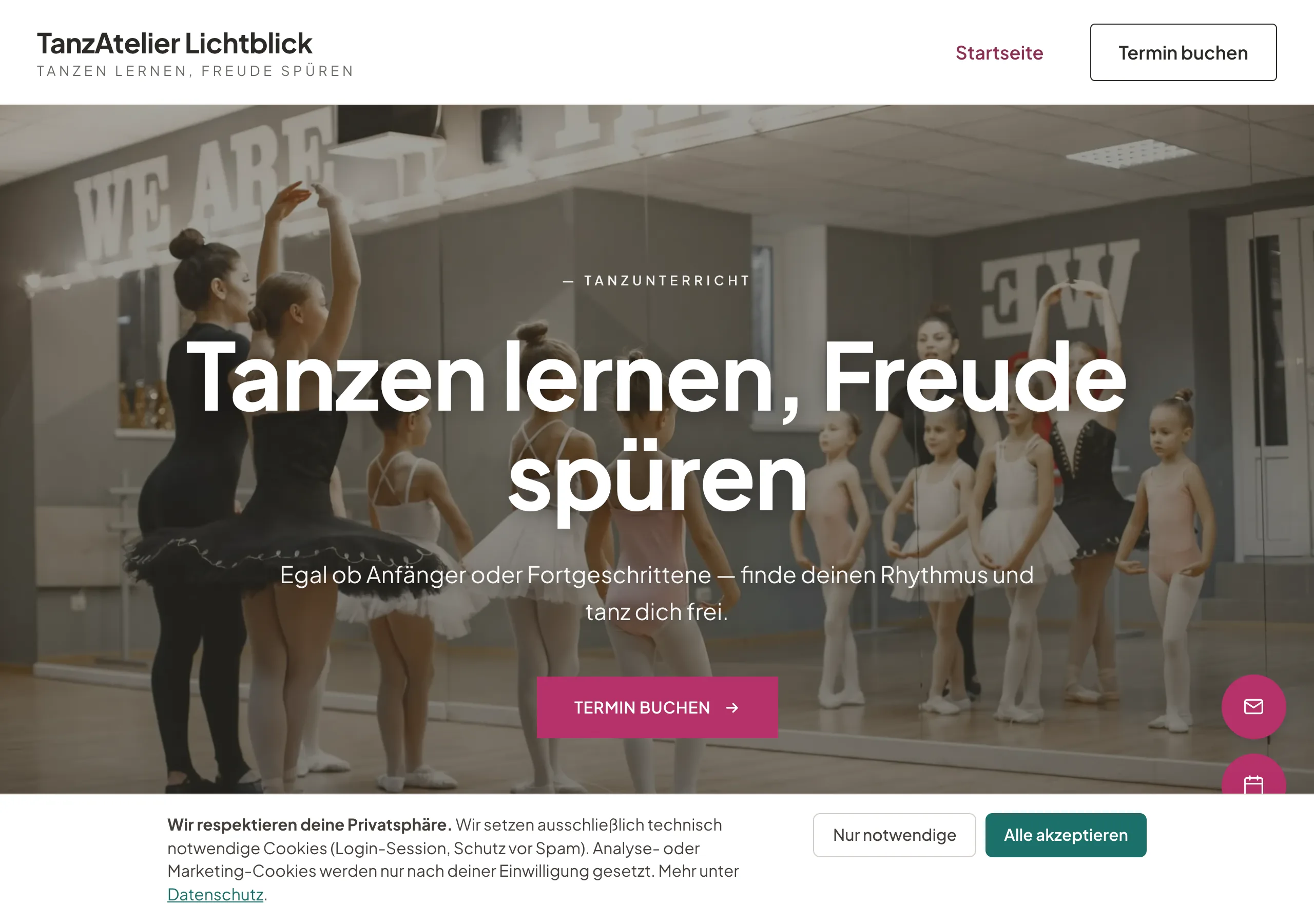 Website einer Tanzschule, gebaut mit Coachseite