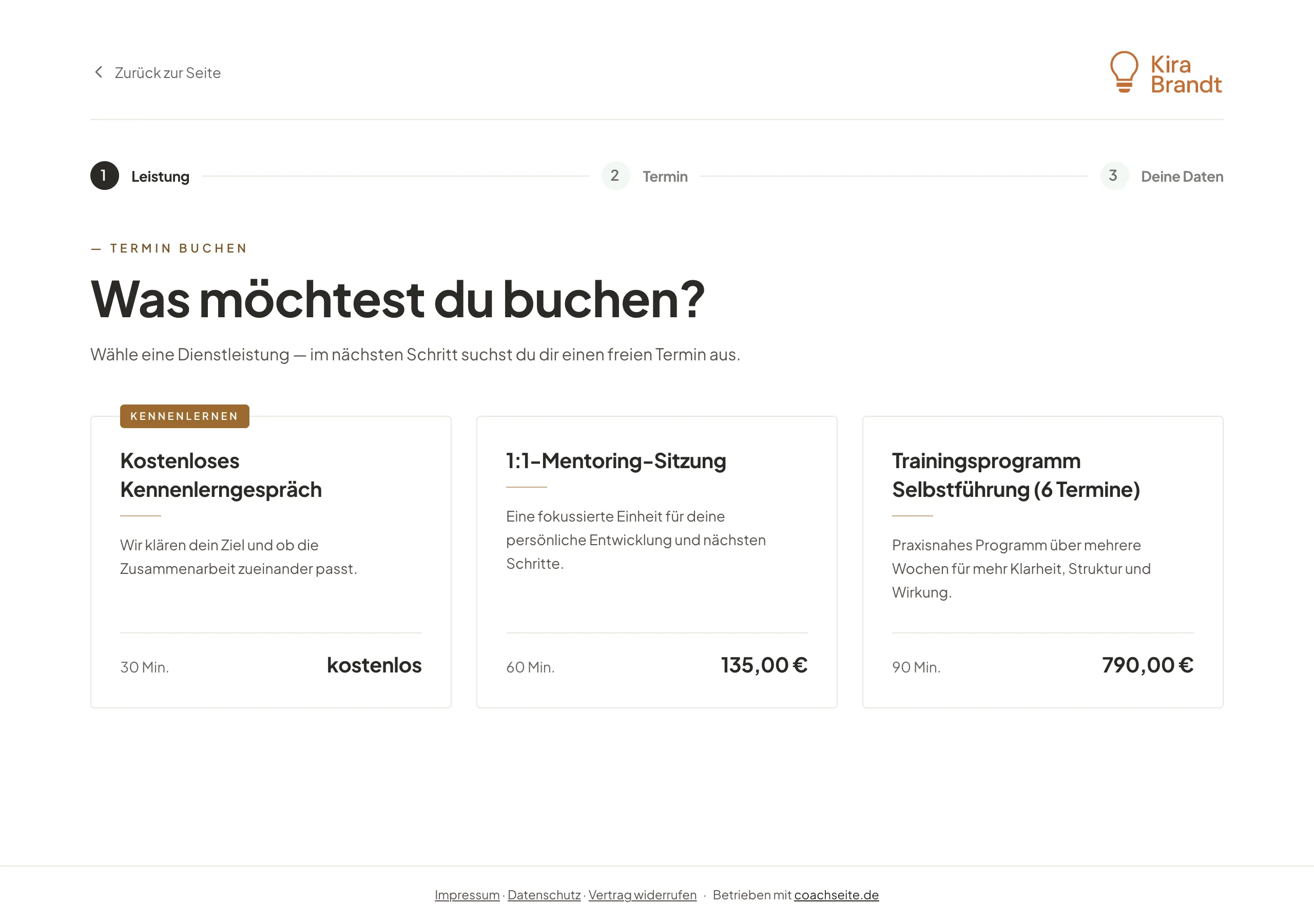 Buchungsseite eines Trainers