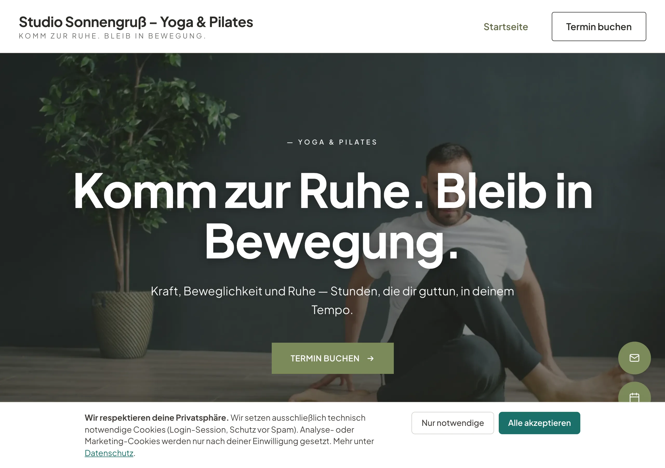 Website eines Yoga-Studios, gebaut mit Coachseite